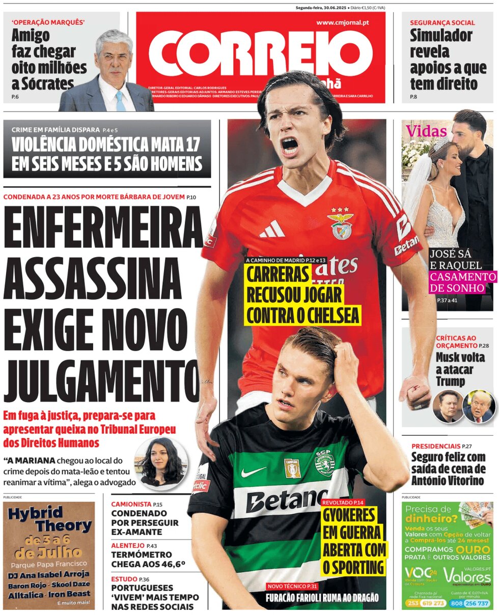 Prima Pagina Correio da Manhã 30/06/2025