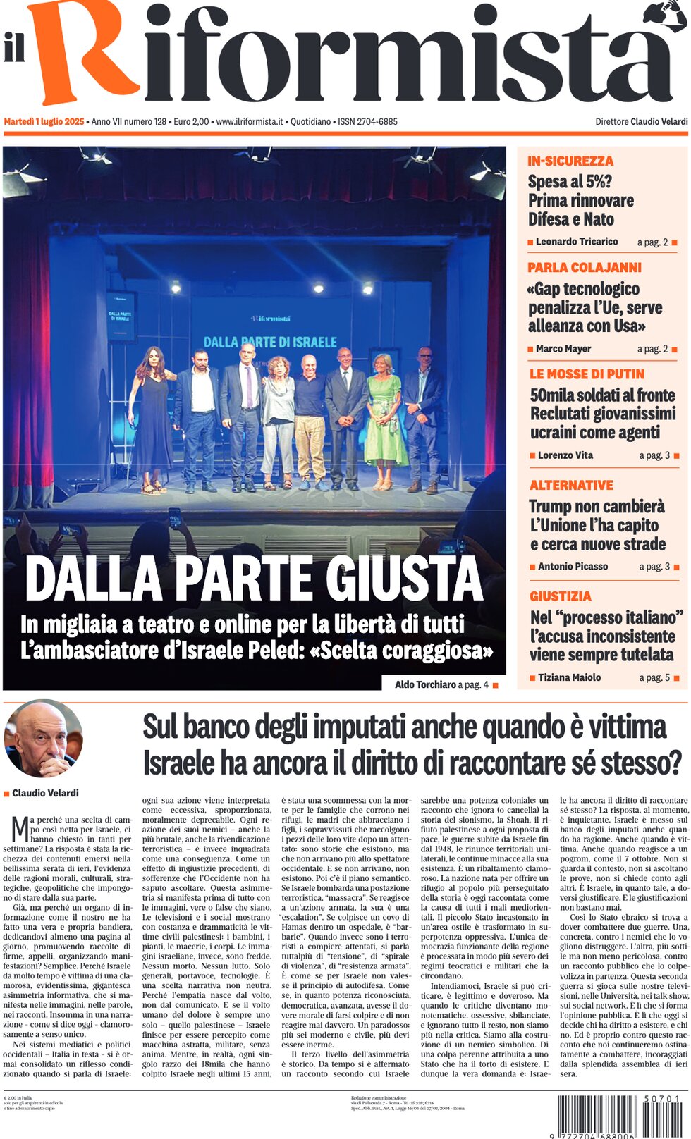 Prima Pagina Il Riformista 01/07/2025