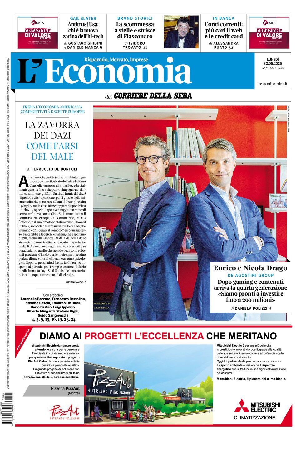 Copertina L'Economia (Corriere della Sera) 30/06/2025