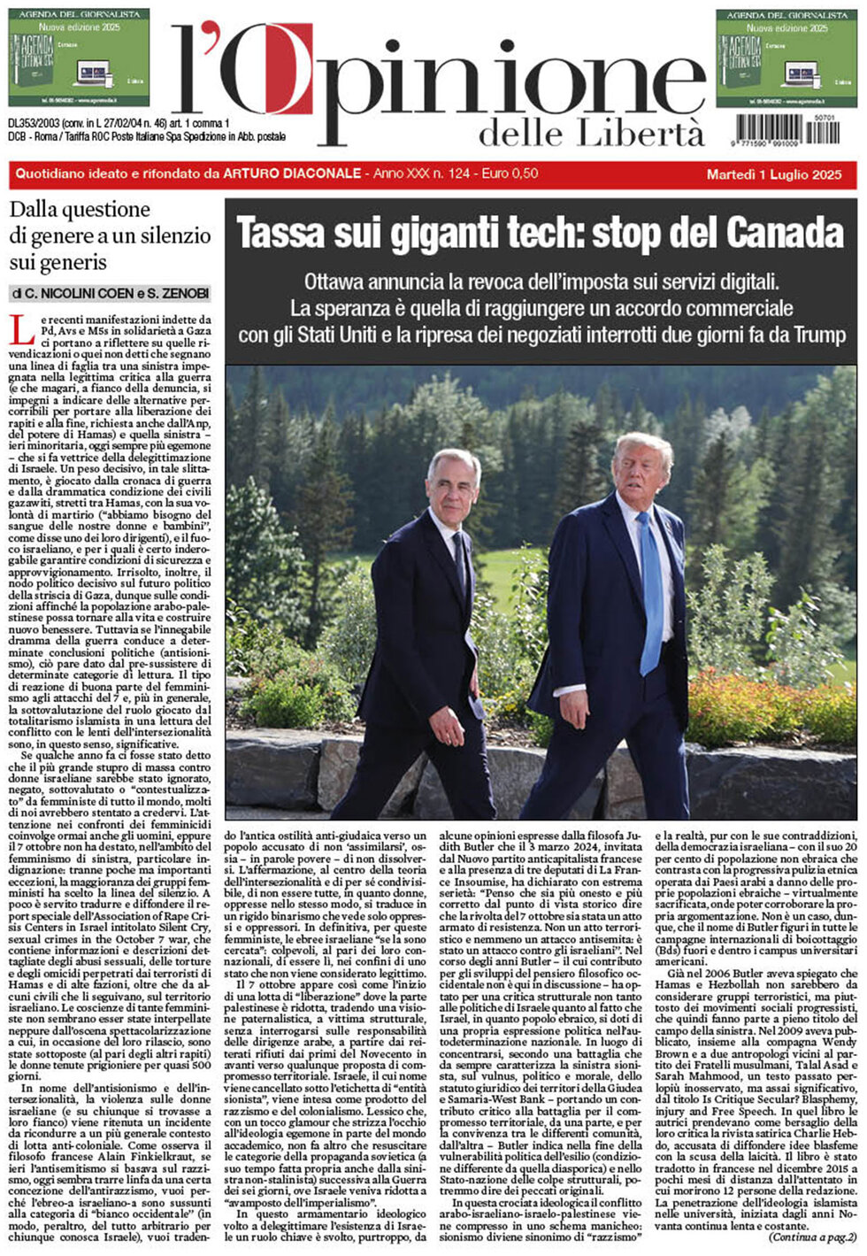 Prima Pagina L'Opinione delle Libertà 01/07/2025