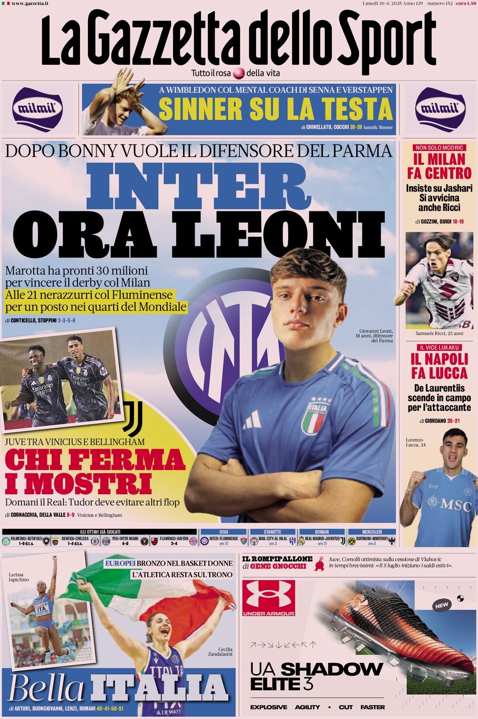 Prima Pagina La Gazzetta dello Sport 30/06/2025