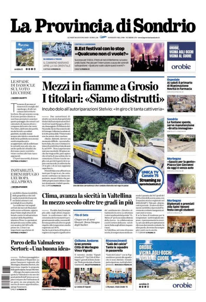 Prima Pagina La Provincia di Sondrio 30/06/2025
