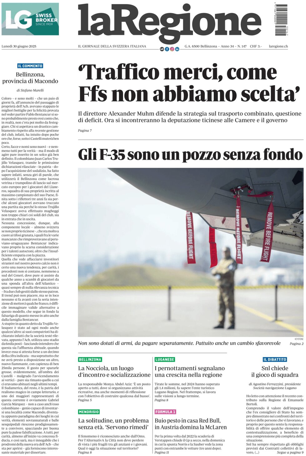 Prima Pagina La Regione 30/06/2025