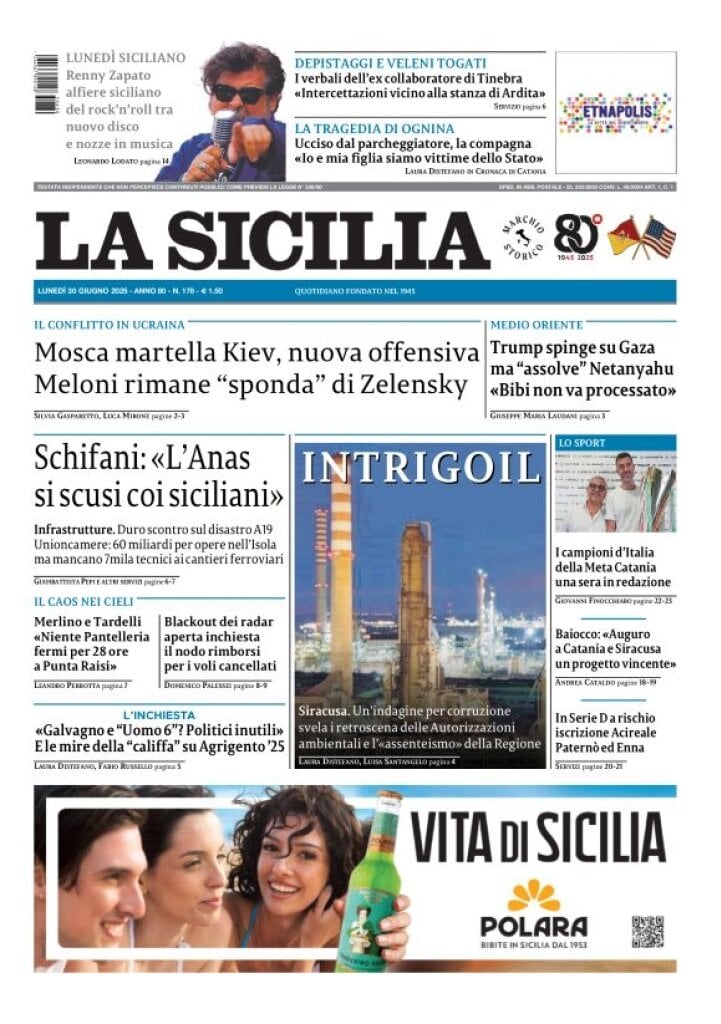 Prima Pagina La Sicilia 30/06/2025