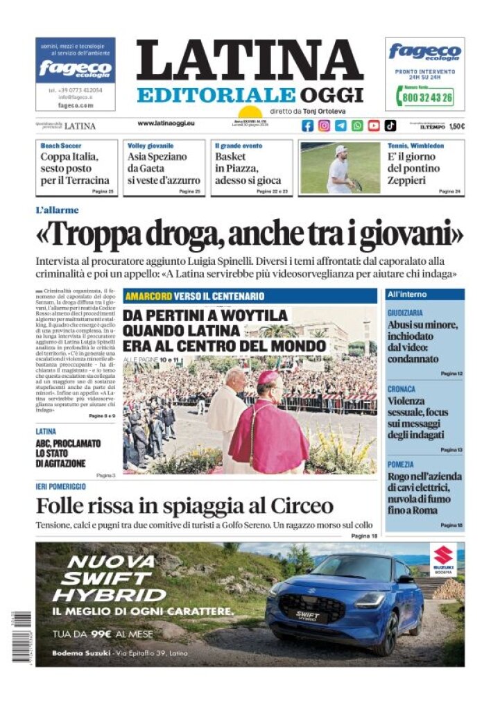 Prima Pagina Latina Editoriale Oggi 30/06/2025