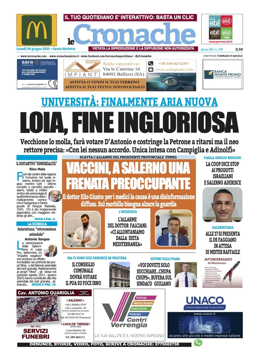 Prima Pagina Le Cronache (Salerno) 30/06/2025