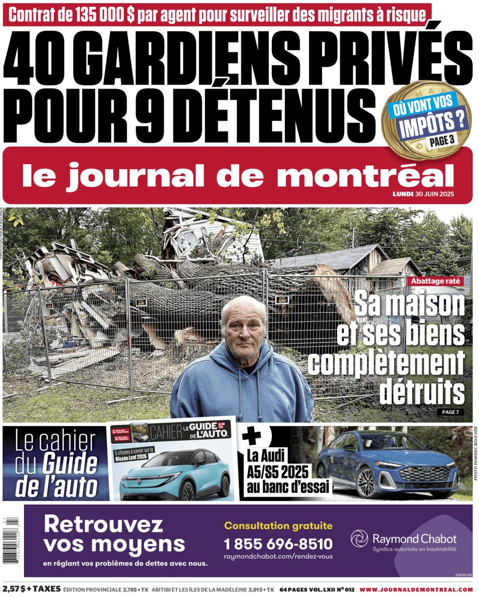 Prima Pagina Le Journal de Montréal 30/06/2025