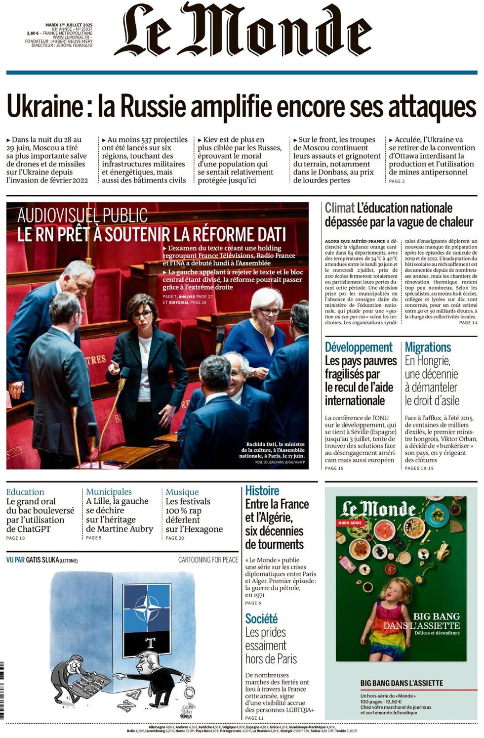 Prima Pagina Le Monde 01/07/2025