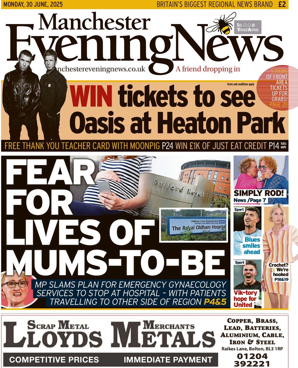 Prima Pagina Manchester Evening News 30/06/2025