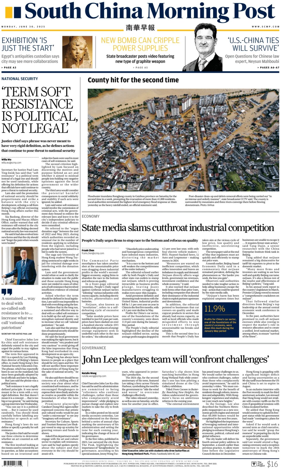 Prima Pagina South China Morning Post 30/06/2025