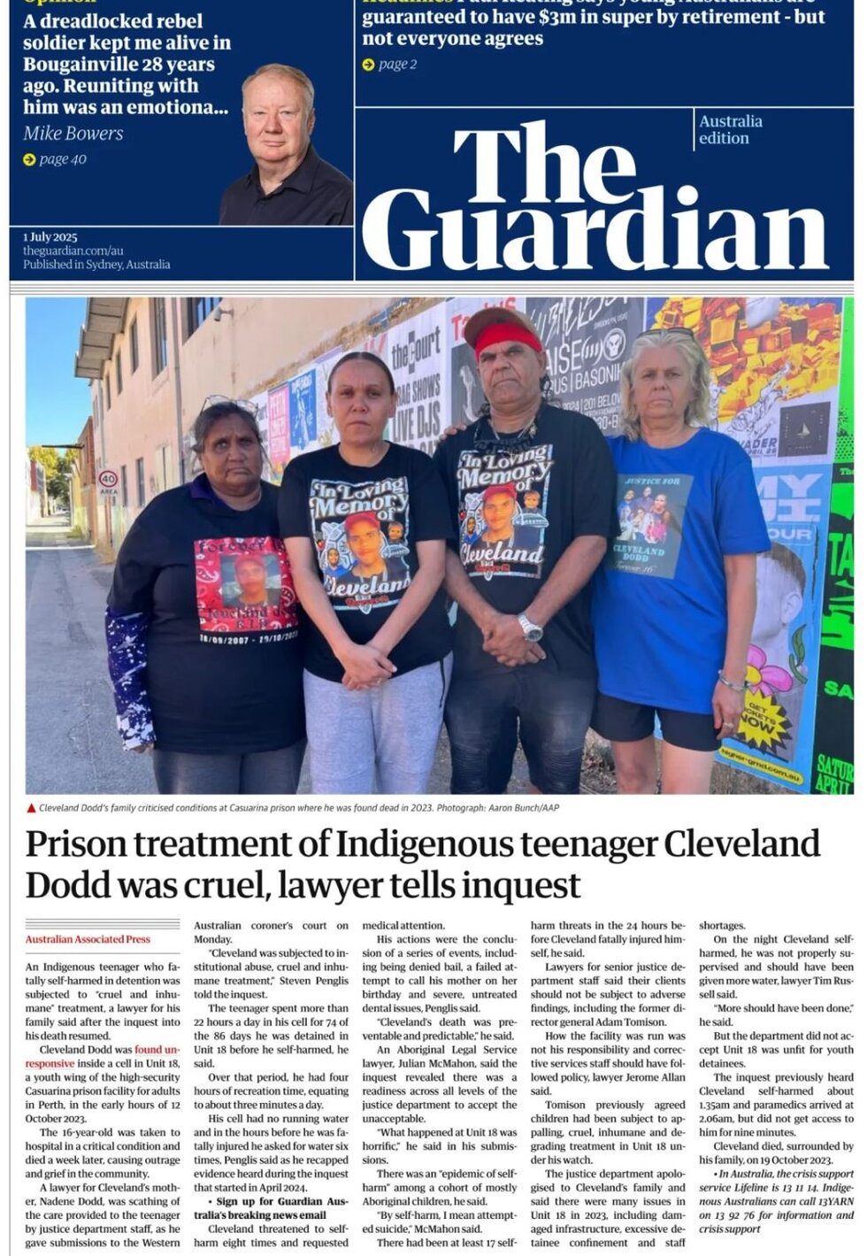 Prima Pagina The Guardian Australia 01/07/2025