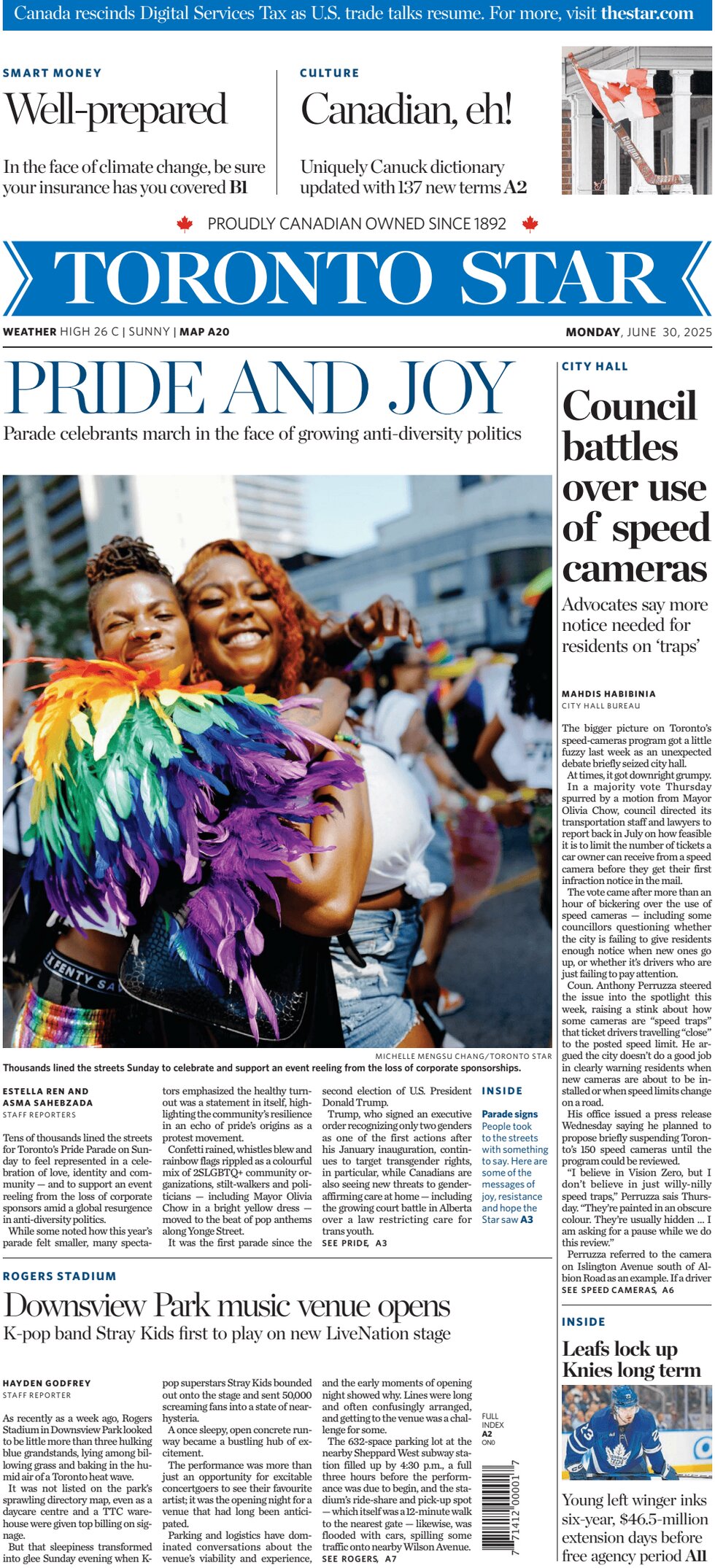 Prima Pagina Toronto Star 30/06/2025