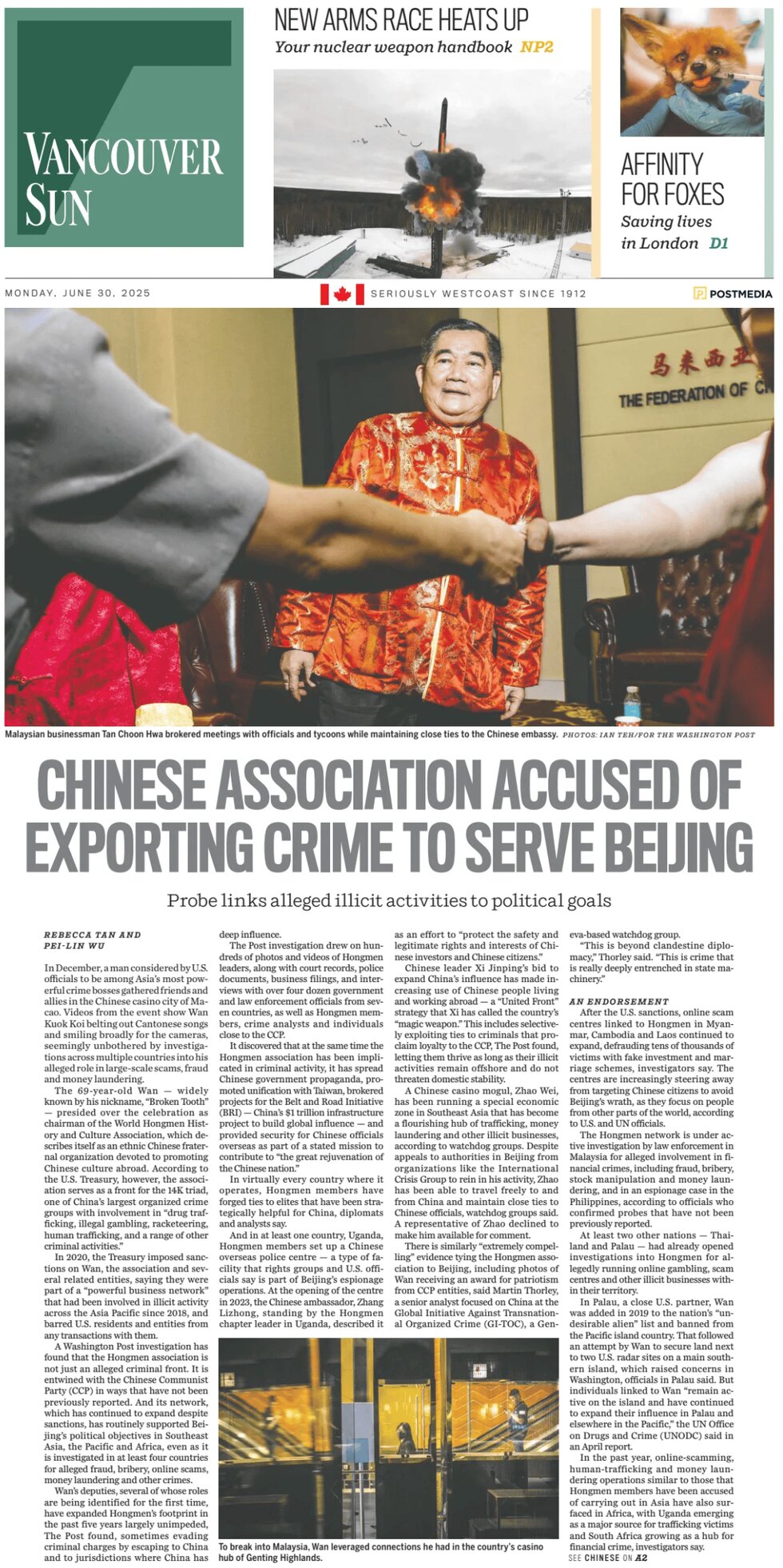Prima Pagina Vancouver Sun 30/06/2025