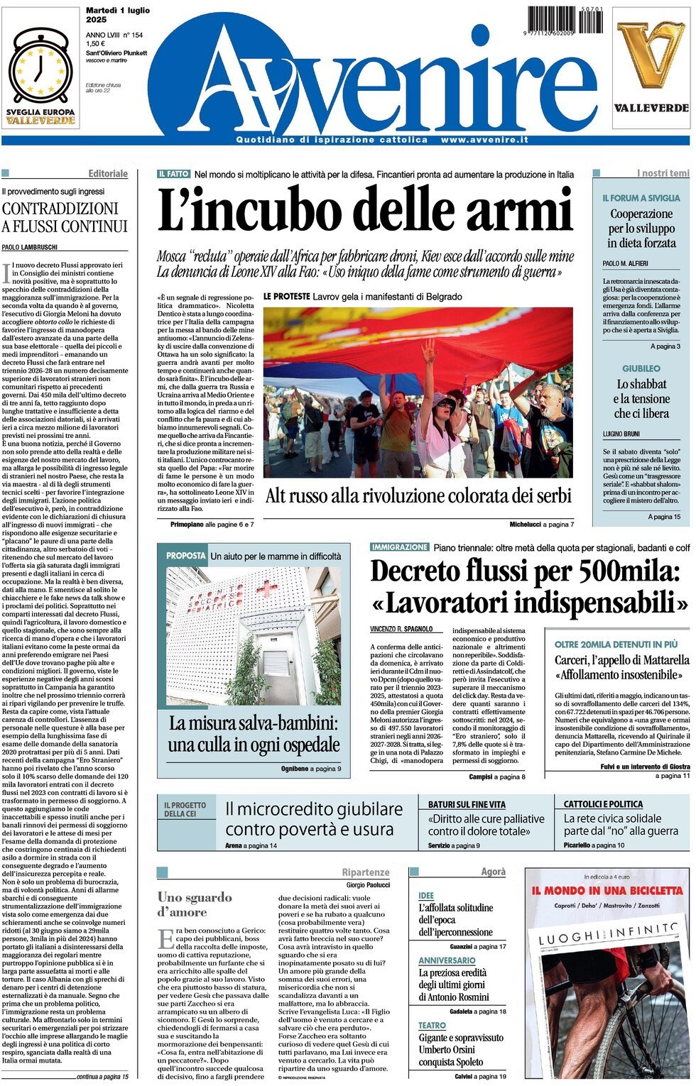 Prima Pagina Avvenire 01/07/2025