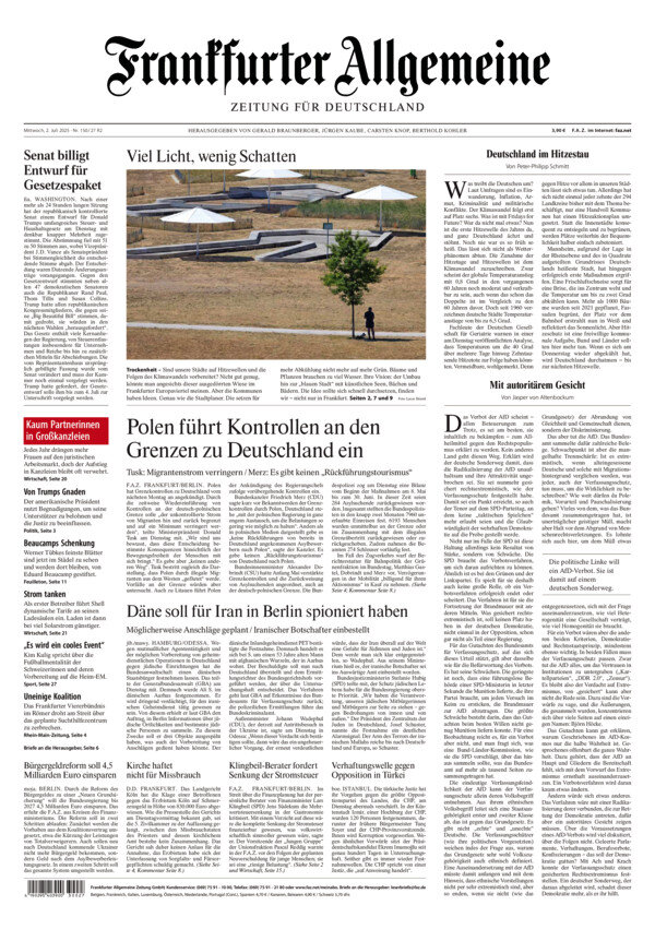 Prima Pagina Frankfurter Allgemeine Zeitung 02/07/2025