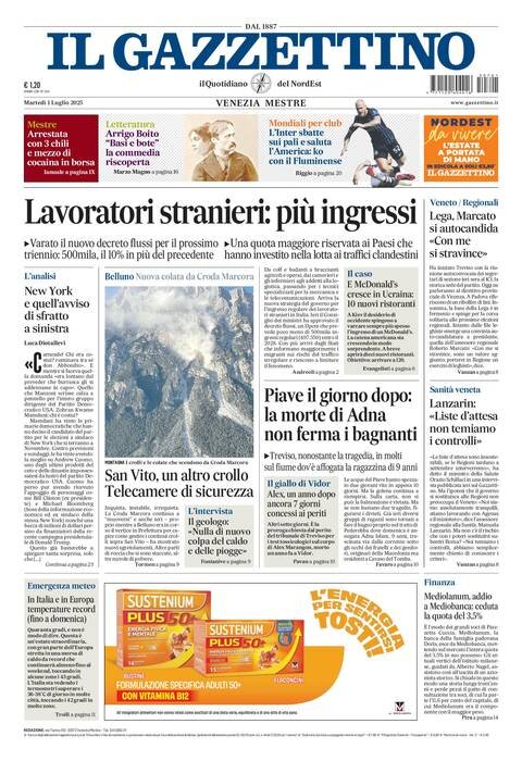 Prima Pagina Il Gazzettino 01/07/2025