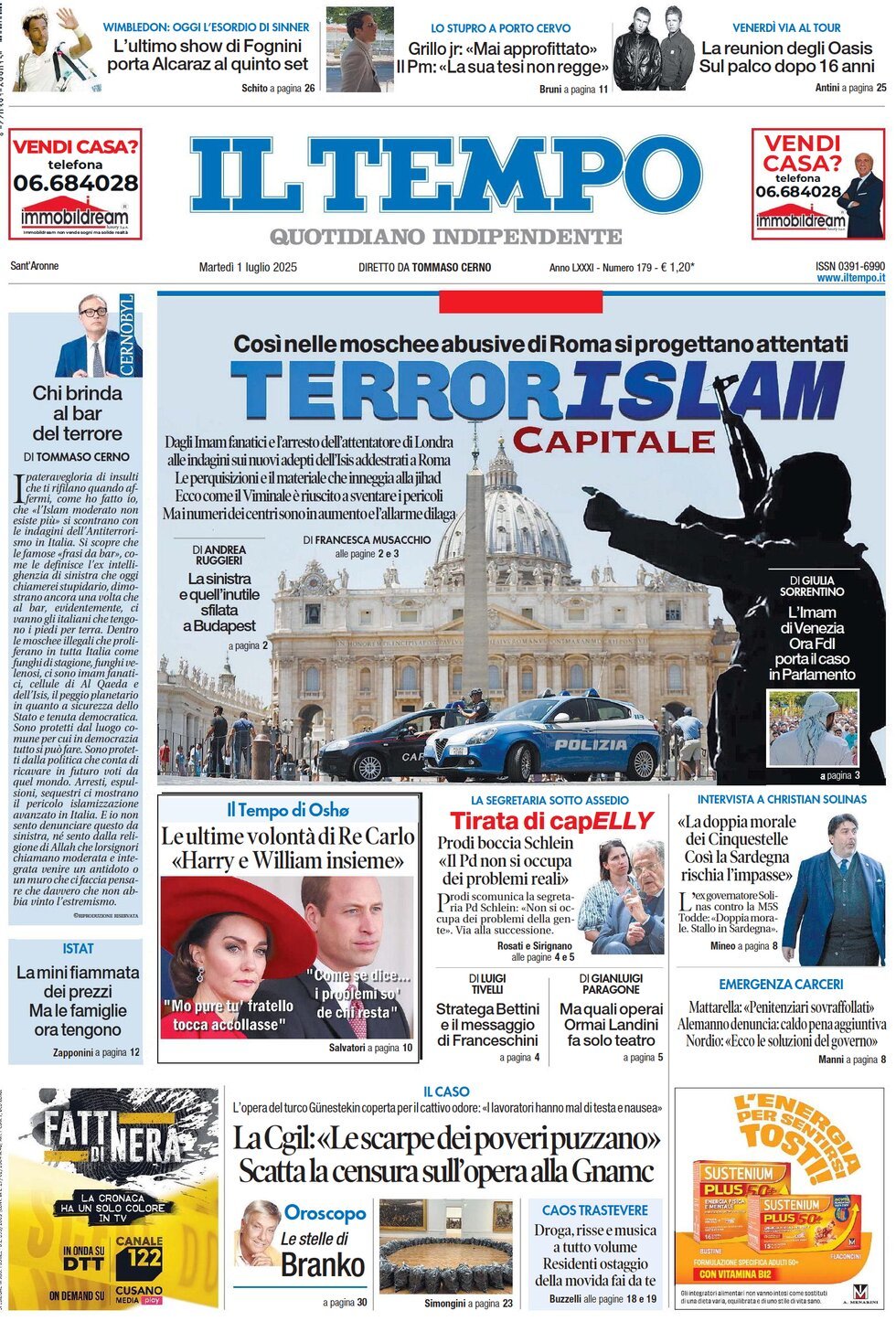 Prima Pagina Il Tempo 01/07/2025