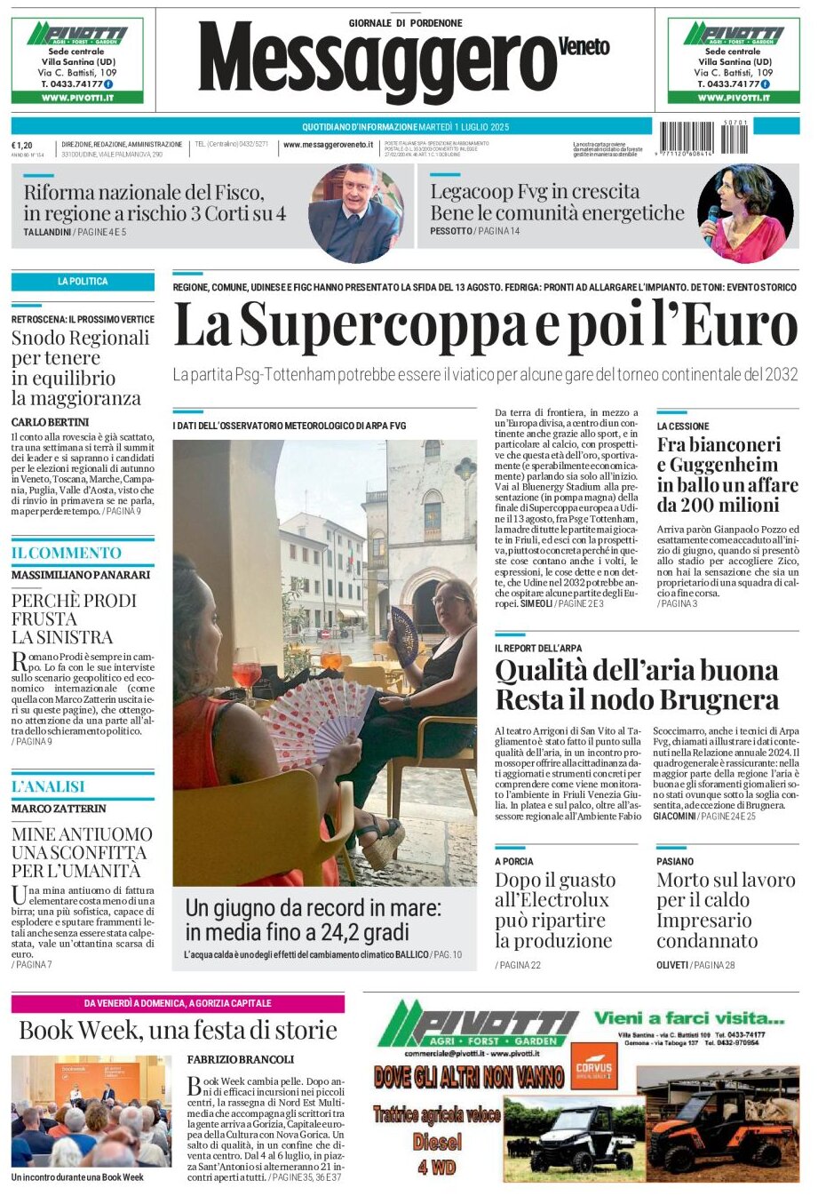 Prima Pagina Messaggero Veneto (Pordenone) 01/07/2025
