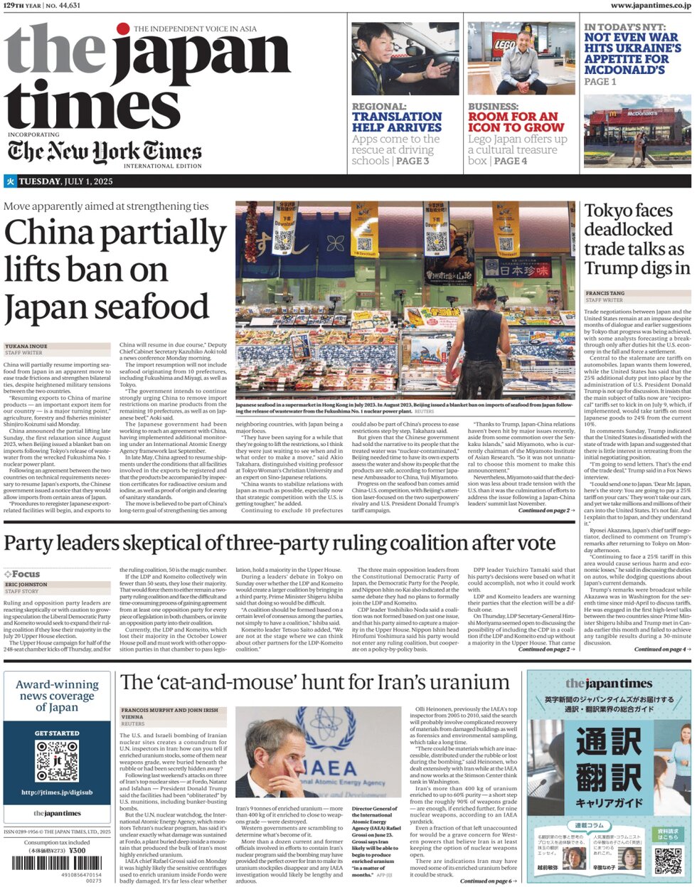 Prima Pagina The Japan Times 01/07/2025