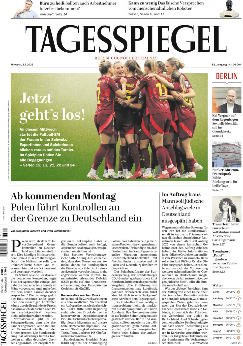 Prima Pagina Der Tagesspiegel 02/07/2025