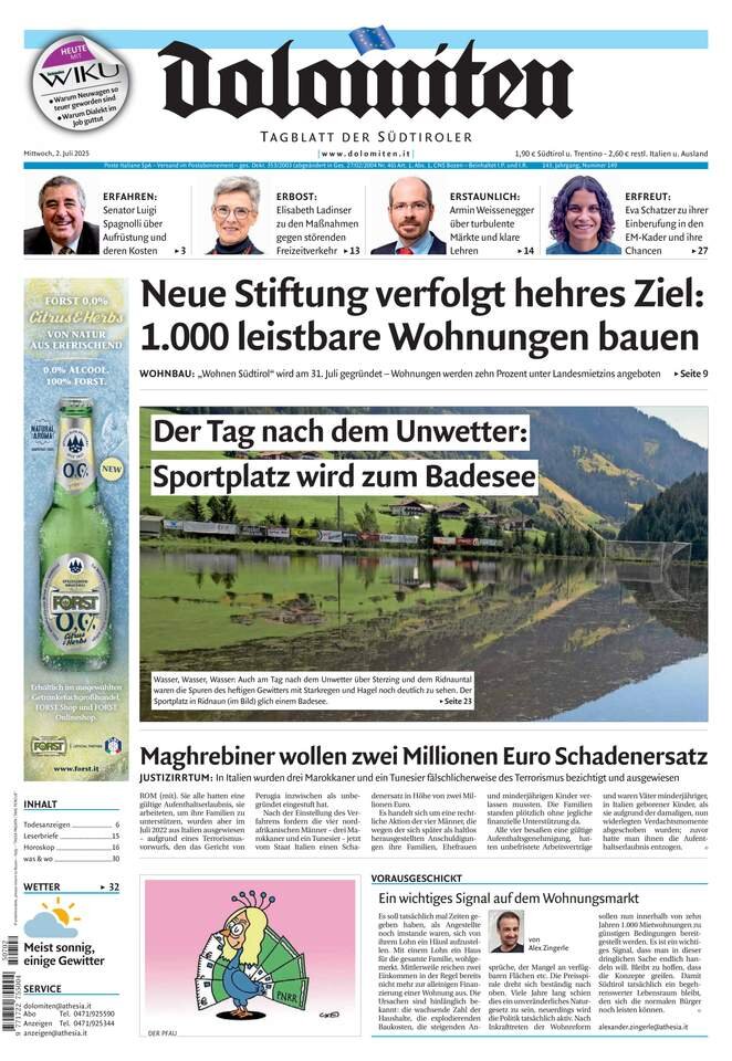 Prima Pagina Dolomiten 02/07/2025