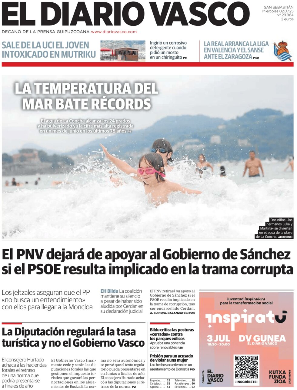 Prima Pagina El Diario Vasco 02/07/2025