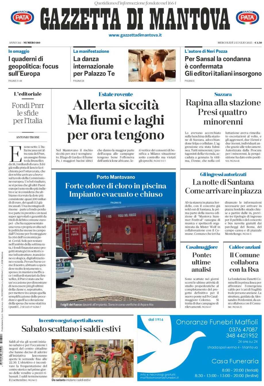 Prima Pagina Gazzetta di Mantova 02/07/2025