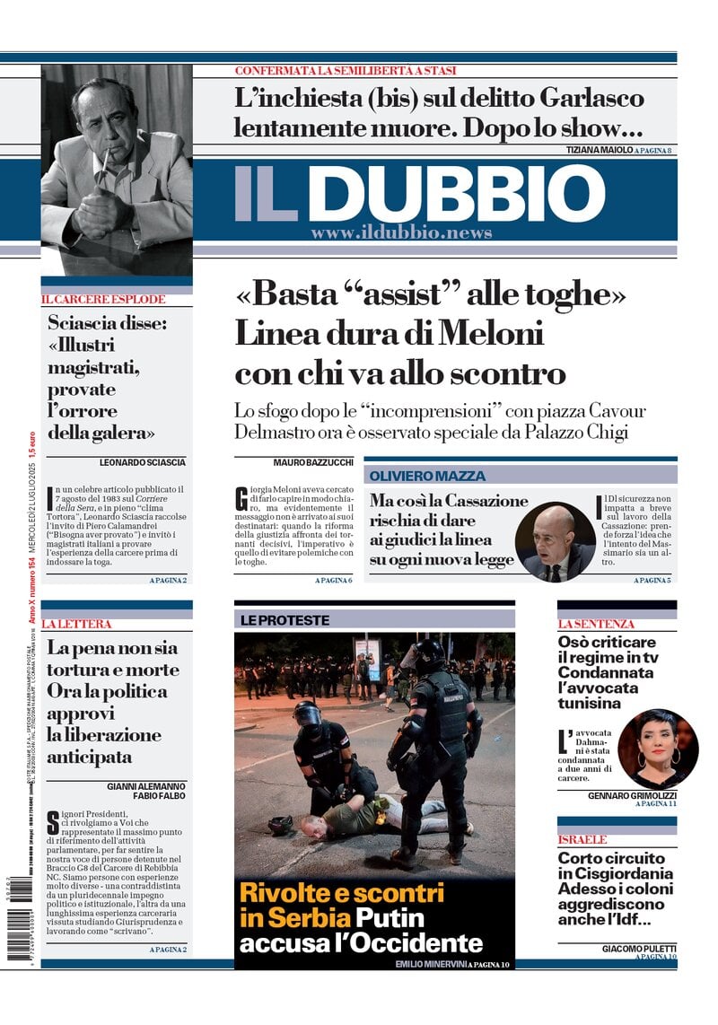 Prima Pagina Il Dubbio 02/07/2025