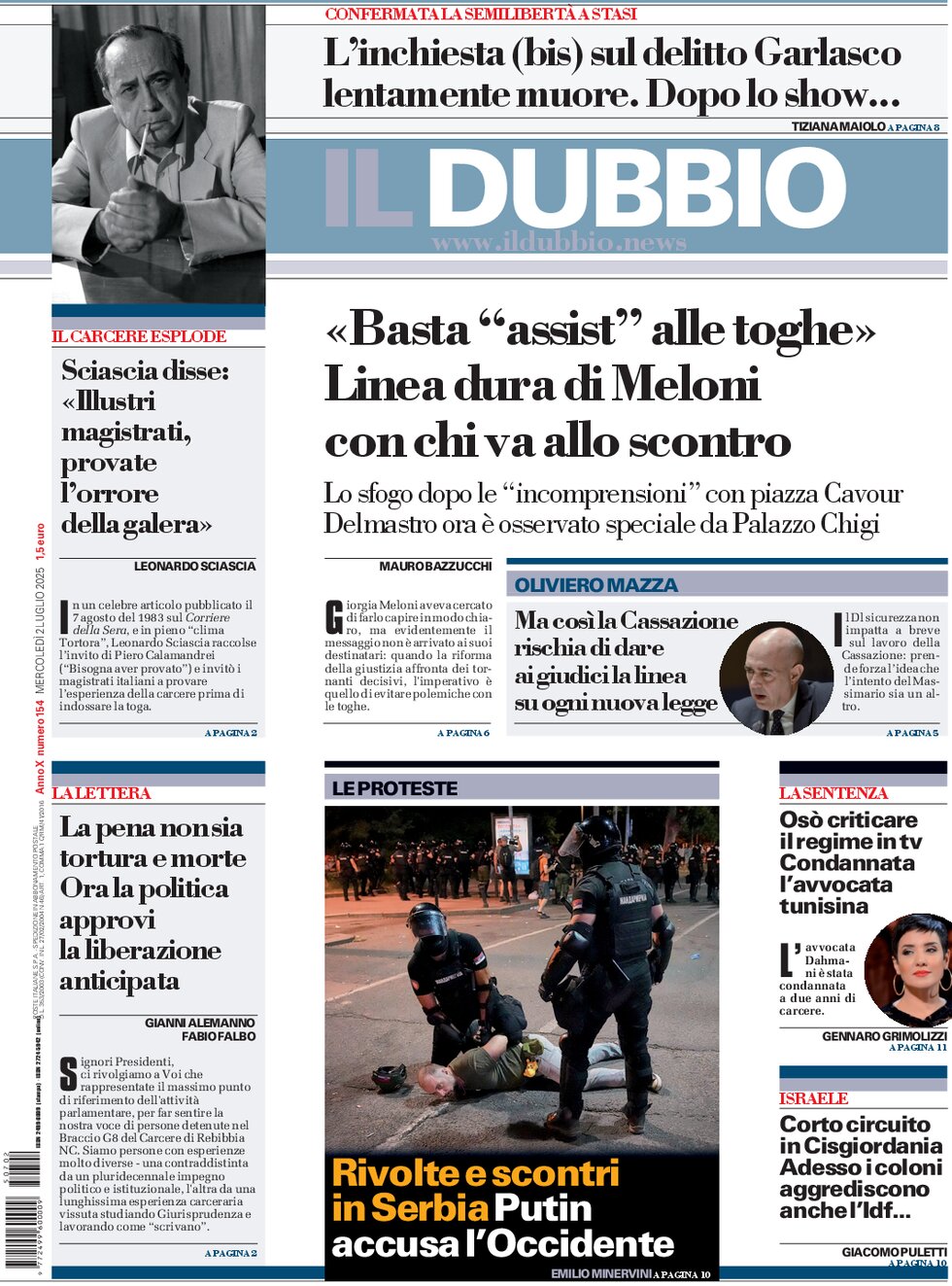 Prima Pagina Il Dubbio 02/07/2025
