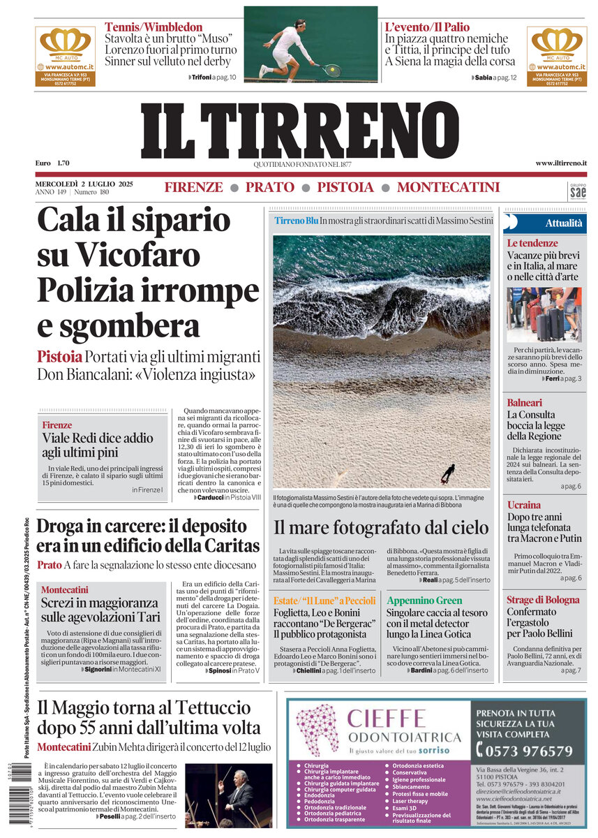 Prima Pagina Il Tirreno (Firenze, Prato, Pistoia, Montecatini) 02/07/2025