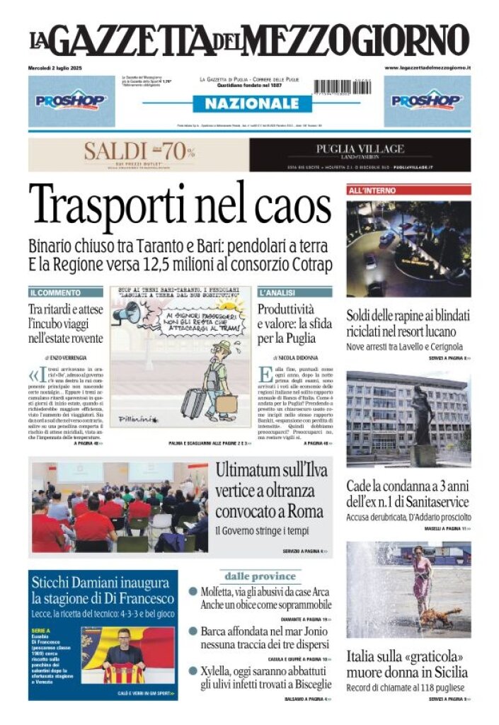 Prima Pagina La Gazzetta del Mezzogiorno (Bari) 02/07/2025