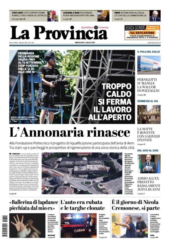 Prima Pagina La Provincia di Cremona 02/07/2025