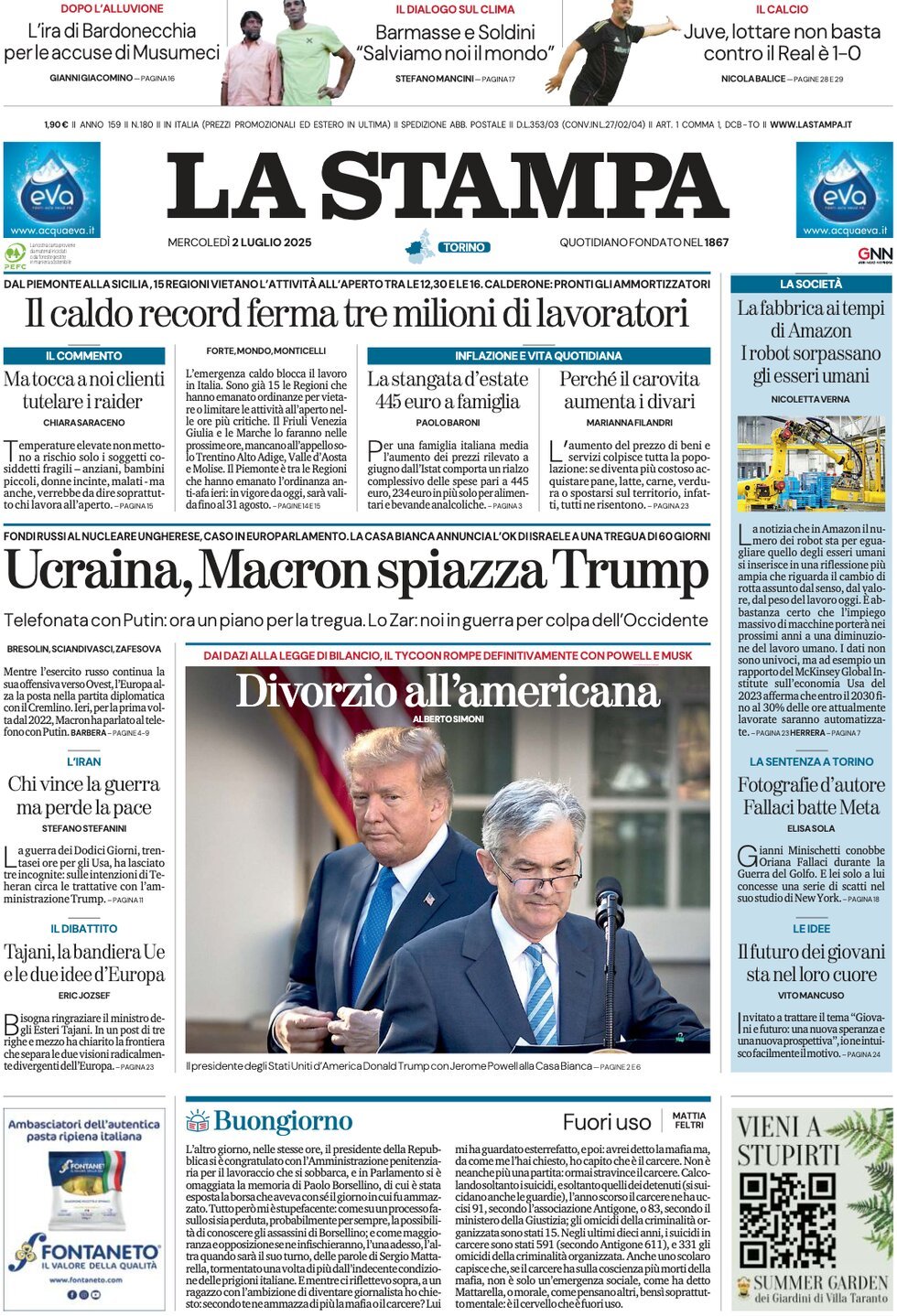 Prima Pagina La Stampa 02/07/2025