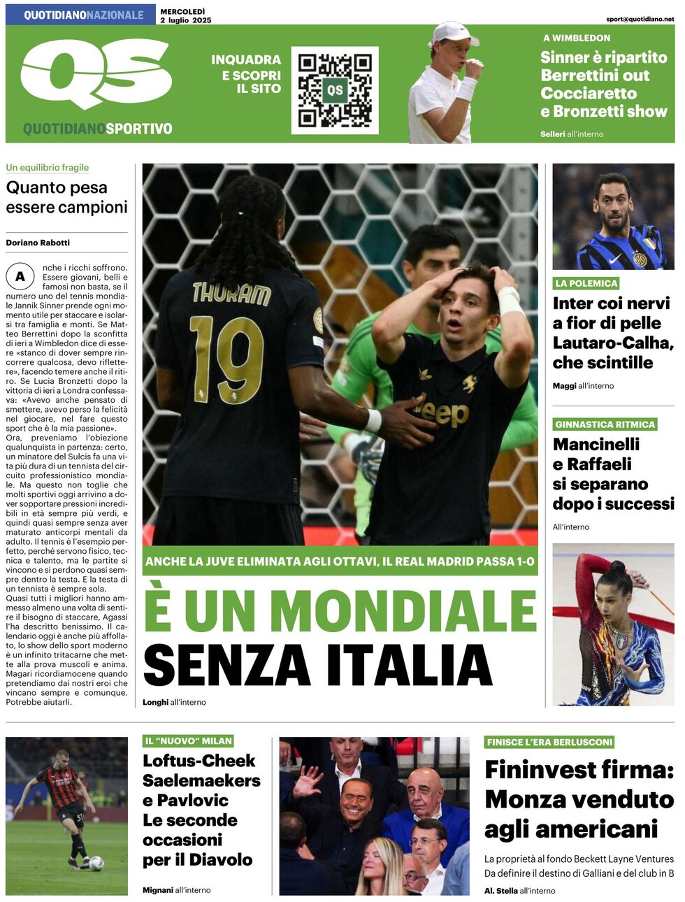 Prima Pagina QS Quotidiano Sportivo 02/07/2025