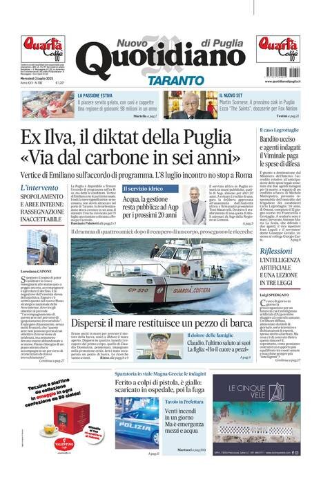Prima Pagina Nuovo Quotidiano di Puglia (Taranto) 02/07/2025