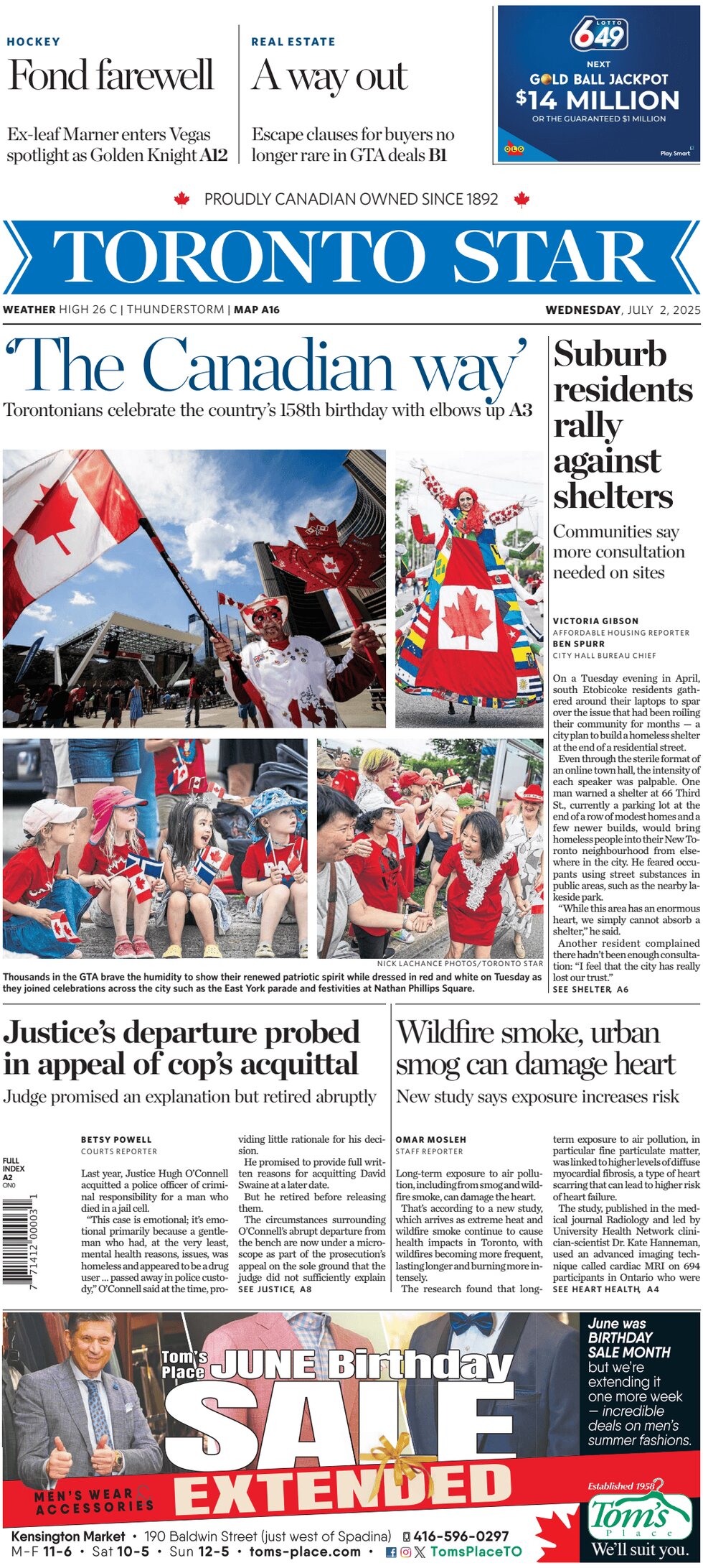 Prima Pagina Toronto Star 02/07/2025