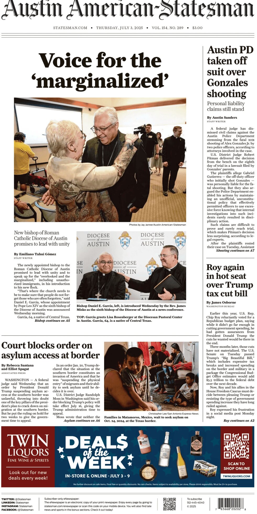 Prima Pagina Austin American-Statesman 03/07/2025