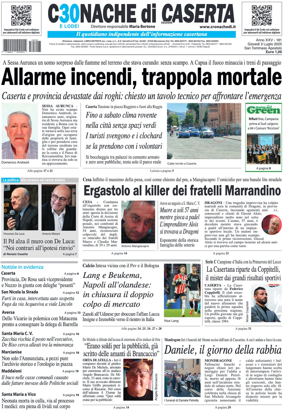 Prima Pagina Cronache di Caserta 03/07/2025