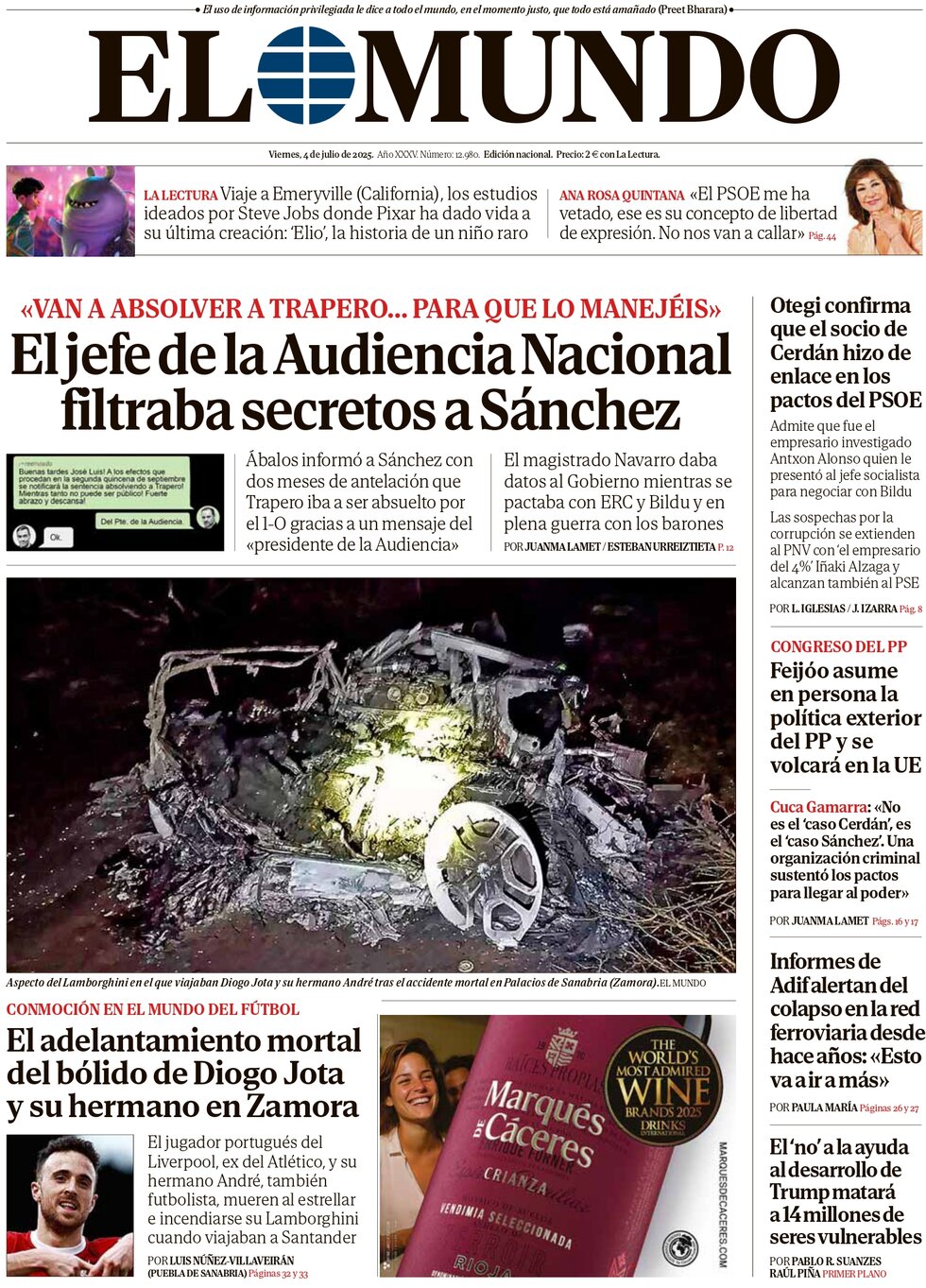 Prima Pagina El Mundo 04/07/2025