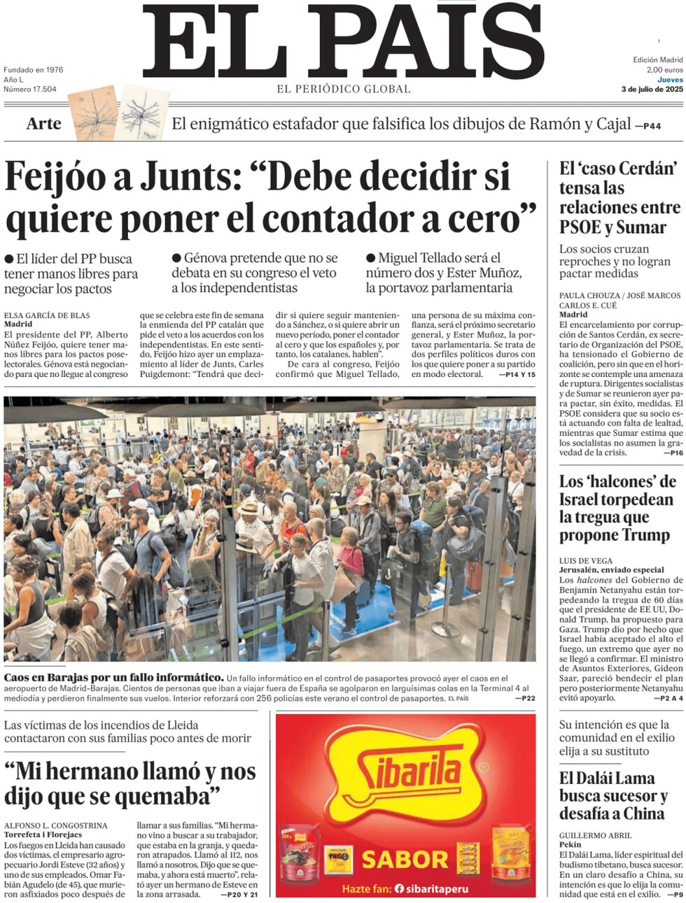Prima Pagina El País 03/07/2025