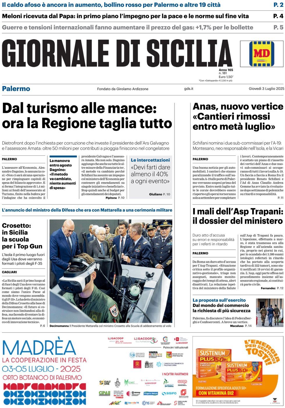 Prima Pagina Giornale di Sicilia (Palermo) 03/07/2025