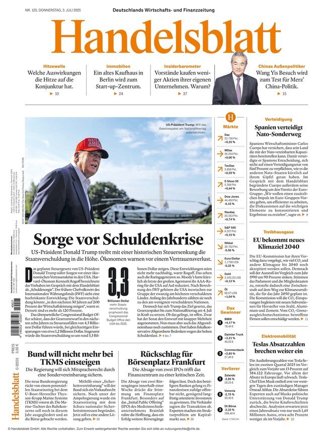 Prima Pagina Handelsblatt 03/07/2025