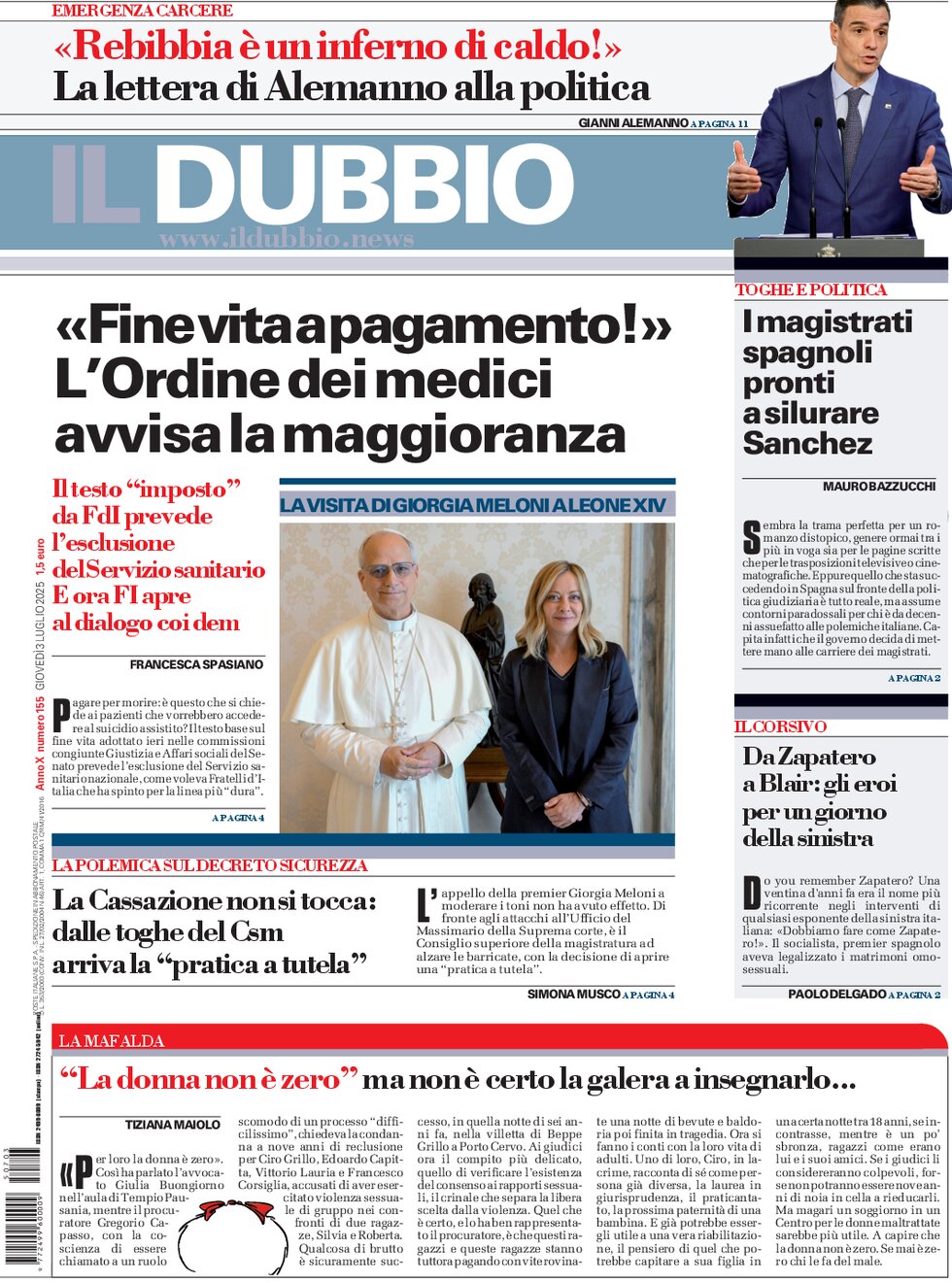Prima Pagina Il Dubbio 03/07/2025