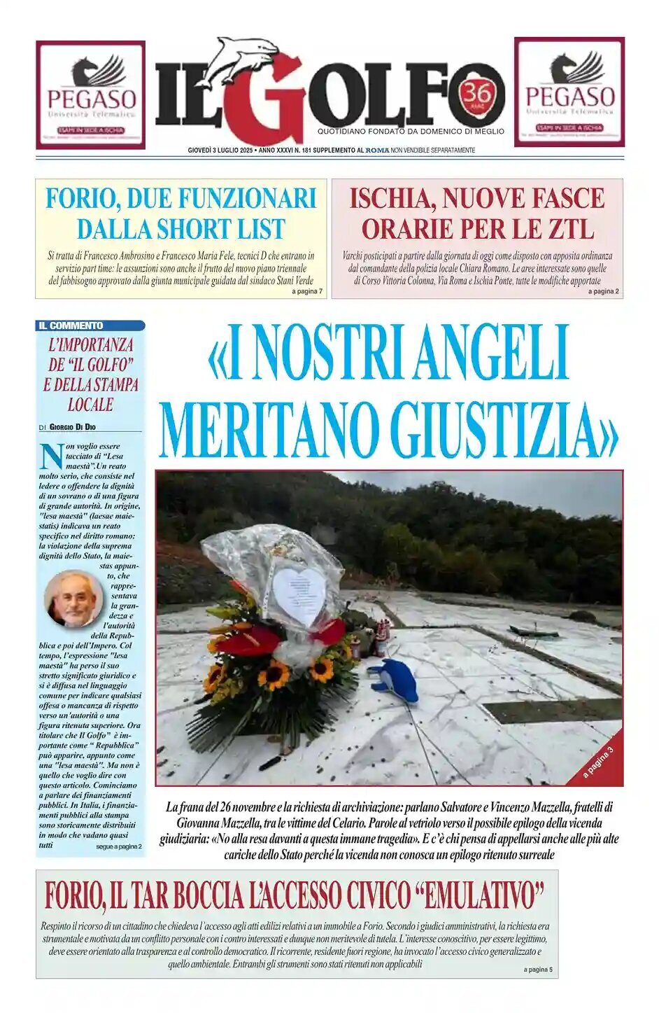 Prima Pagina Il Golfo 03/07/2025