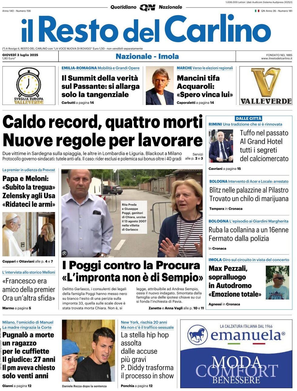 Prima Pagina Il Resto del Carlino 03/07/2025