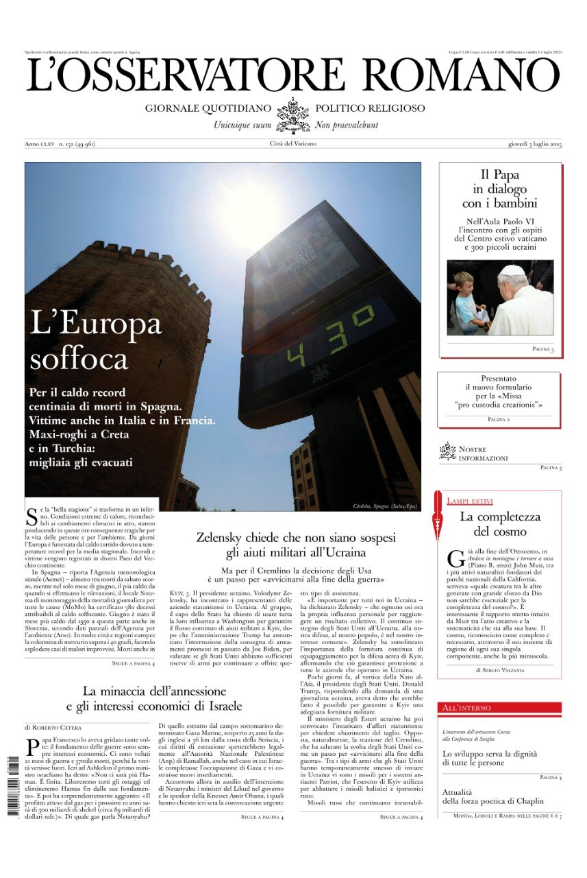 Prima Pagina L'Osservatore Romano 03/07/2025