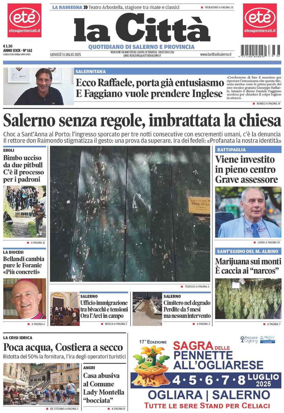 Prima Pagina La Città (Salerno) 03/07/2025