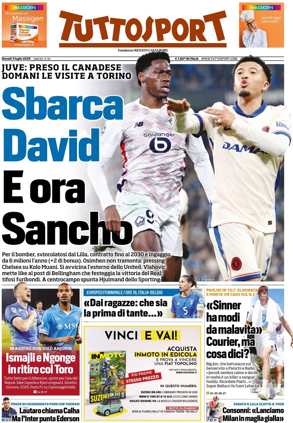 Prima Pagina Tuttosport 03/07/2025