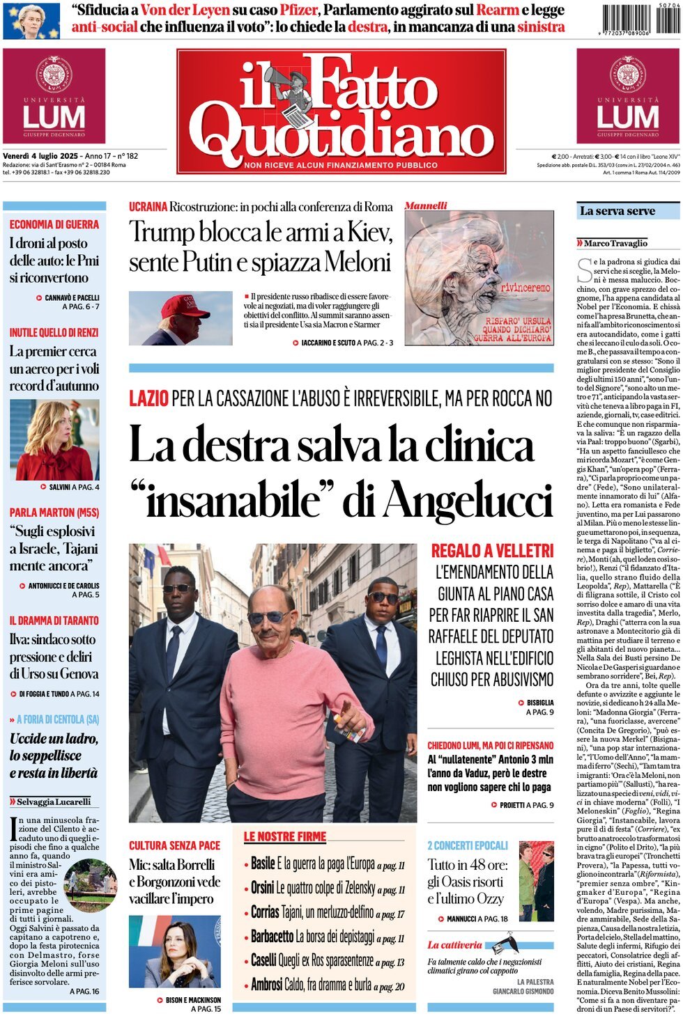 Prima Pagina Il Fatto Quotidiano 04/07/2025