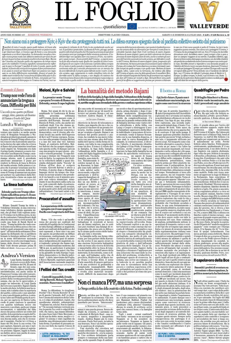 Prima Pagina Il Foglio 06/07/2025